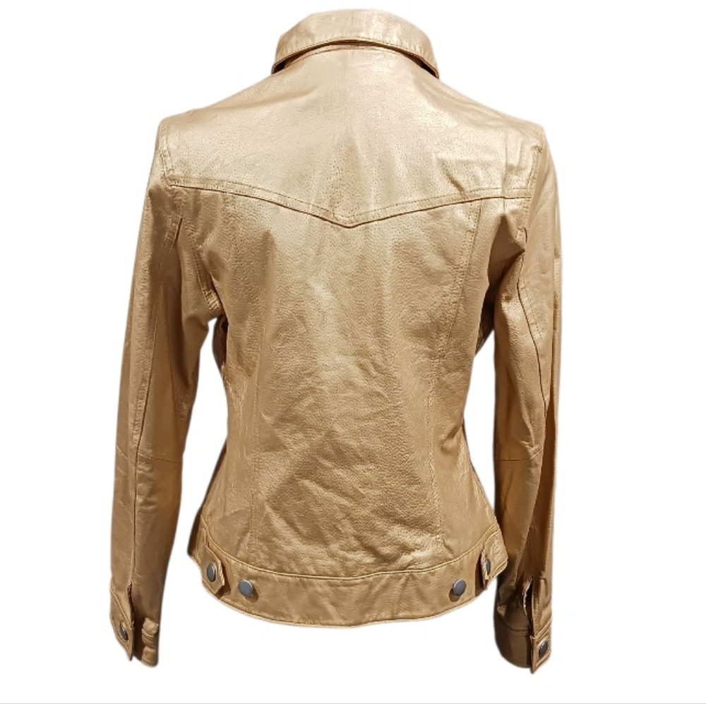 Metrostyle Gold Metallic Leather Jacket - Picture 2 of 13